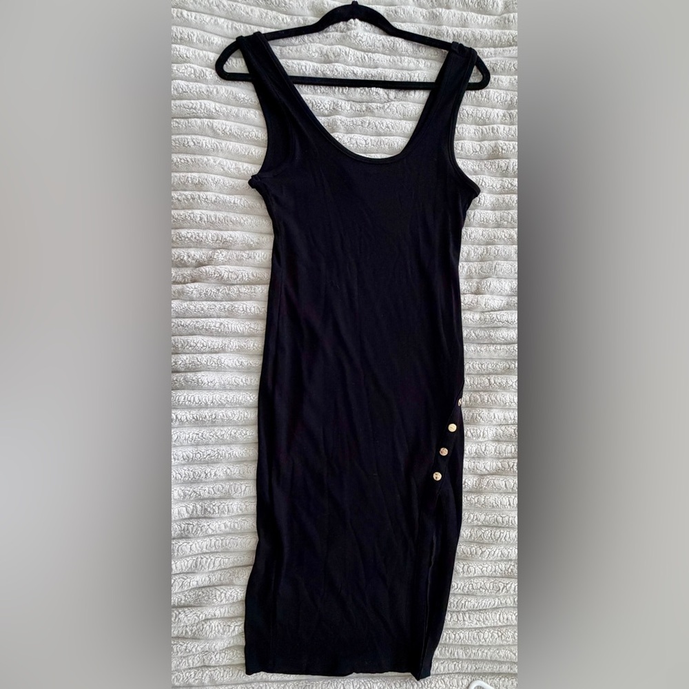 Guess Black Bodycon Dress with Gold Button Accents. Sexy. New. Sz S